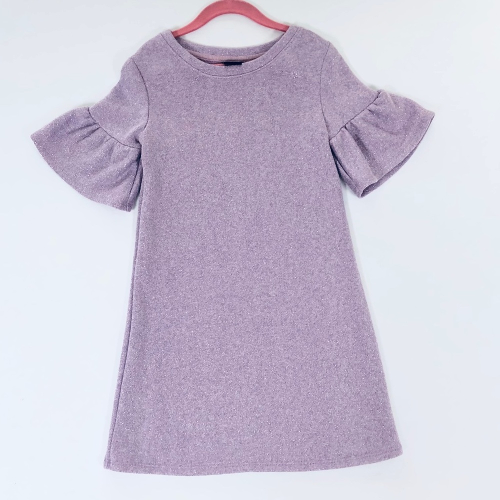 art class girls shimmering sweater dress ruffle sleeves in lilac S 6 / 6X